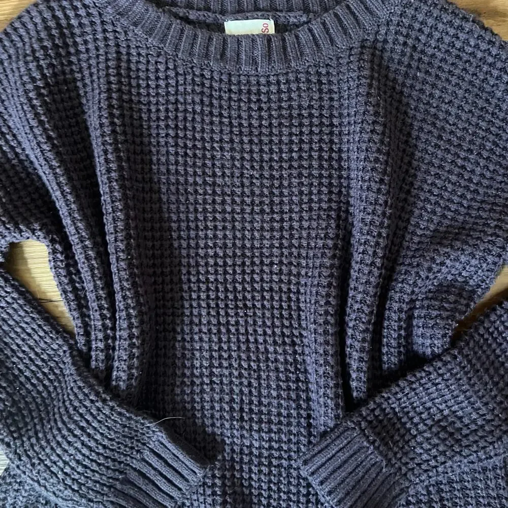 SO Purple Waffle Knit Sweater Women’s Large Cozy Acrylic Long Sleeve Basic Top